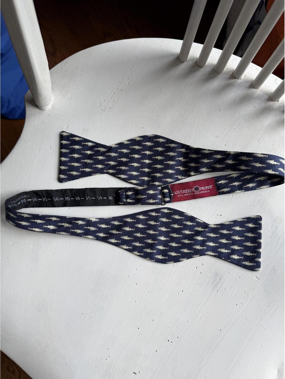 Southern Proper Navy Blue Fish Patterned Bow Tie
